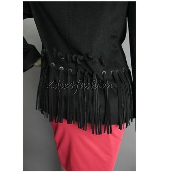 New with Tags PRADA Black Mohair Fur Suede Leather Fringe Wool Jacket 8 - Picture 7 of 8